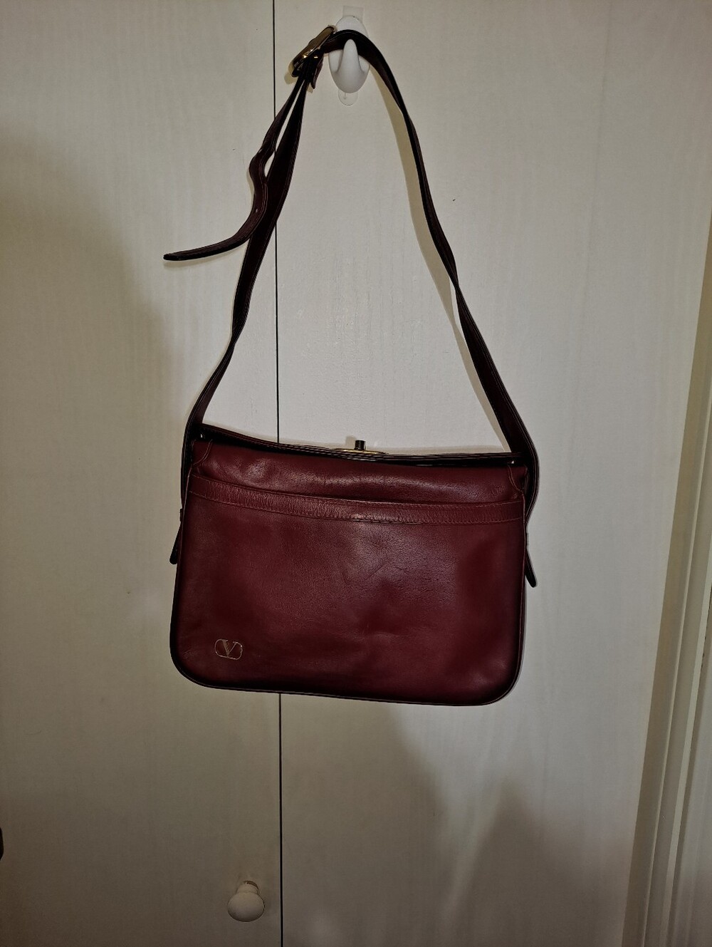Valentino Burgundy Leather Shoulder Bag